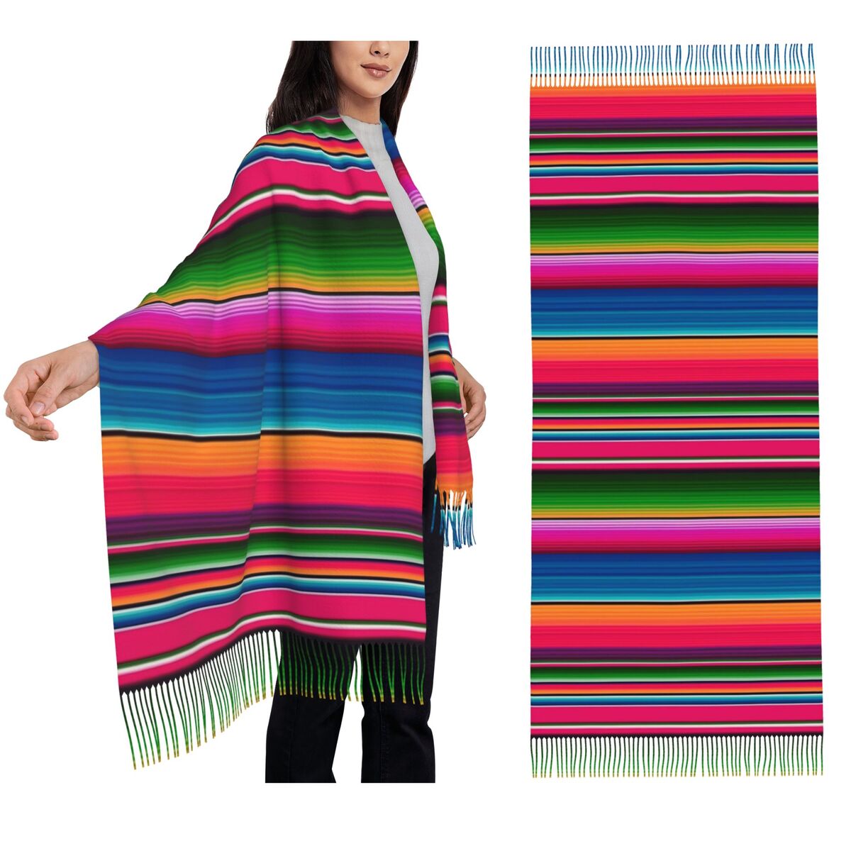 Manta mexicana a rayas Fiesta  - Woven Scarf Blanket reseña y precio